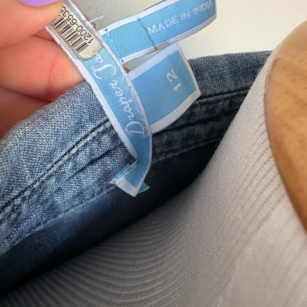 Washed Blue Denim Shirt Dress with Self-Tie Belt - Picture 4 of 5